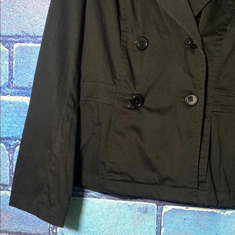 Women's Black Double-Breasted Jacket Coat Large Button Down